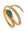 French Art Nouveau 1915 Snake Ring In 18Kt Yellow Gold With Round Chrysoprase