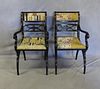 Pair of Regency Style Black Lacquered Arm Chairs.