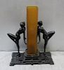 Frank Art Patinated Metal Figural Lamp with Amber