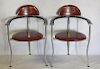 Pair of Leather & Chrome Arrben Italian Arm Chairs