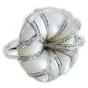 Approx. 11.60 Carat Opalescent Mother of Pearl, .75 Carat Round Cut Diamond and 18 Karat White Gold Flower Ring