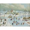 Jean Axatard, French (1931) Oil on canvas "Ice Skaters"