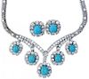 Very Fine Quality Approx. 22.50 Carat Round Brilliant Cut Diamond, Persian Turquoise and 18 Karat White Gold Necklace and Earring Suite