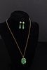 14K Gold and Jade Necklace and Pair of Earrings