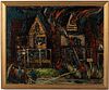 Unsigned, American Primitive Painting of a Fire, O/B