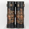 Two Connected British Leather Powder Kegs, 19th C