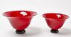 Two Signed Hand Blown Red Glass Bowls