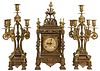 Ansonia 'The Regent' Brass Mantel Clock and Garniture Set