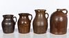 3 Brown Glazed Pitchers and a Jug
