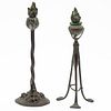 Tiffany Studios Bronze Candlestick and Another