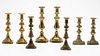 4 Pairs English Brass Candlesticks, 19th C & Later