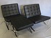 Pair of Black Barcelona Style Chairs with Ottoman.