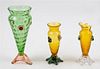 * Three Applied Glass Vases Height of taller 10 3/4 inches.