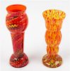 * Two Czechoslovakian Glass Vases Height of taller 9 1/8 inches.