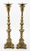 A Pair of Baroque Style Brass Pricket Sticks Height 24 inches.