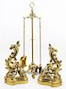 * A Louis XV Style Brass Fireplace Suite Height of stand 35 inches.