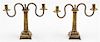 A Pair of Brass Two Light Candelabra Height 10 1/4 inches.