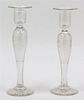 * A Pair of Etched Glass Candlesticks. Height 10 3/4 inches.