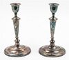 A Pair of Silver-Plate Candlesticks. Height 10 1/4 inches.