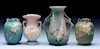 Lot Of 4: Roseville & Hull Pottery Floral Vases.