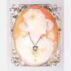 A 14kt. White Gold Shell Cameo Brooch,