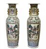 Monumental Chinese Enameled Floor Vases: Ht. 63"