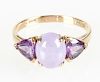 Chinese Lavender Jade and Amethyst 14K Gold Ring