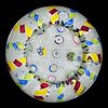 JOHN DEACONS (SCOTTISH, B. 1950) SPACED MILLEFIORI WITH EXTERIOR RIBBON TWIST PAPERWEIGHT,