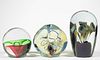 ASSORTED CONTEMPORARY GLASS PAPERWEIGHTS, LOT OF THREE,