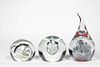 ASSORTED CONTEMPORARY CONTROLLED BUBBLE GLASS PAPERWEIGHTS, LOT OF THREE,