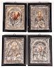 4 Greek Byzantine Pure Silver Repousse Icons