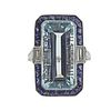 10.73ct Aquamarine Diamond Sapphire Platinum Ring