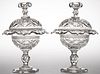 ANGLO-IRISH CUT GLASS PAIR OF COVERED COMPOTES,