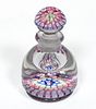 ANTIQUE ENGLISH CONCENTRIC MILLEFIORI DIMINUTIVE PAPERWEIGHT INKWELL,