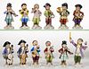 GERMAN PORCELAIN MEISSEN-STYLE HAND-PAINTED MONKEY BAND FIGURES, LOT OF 12, 