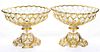 CONTINENTAL PORCELAIN ARMORIAL PAIR OF RETICULATED BOLTED COMPOTES, 