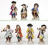 GERMAN PORCELAIN MEISSEN-STYLE HAND-PAINTED MONKEY BAND FIGURES, LOT OF SEVEN, 
