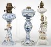 GERMAN PORCELAIN HAND-PAINTED BANQUET LAMPS, LOT OF THREE, 