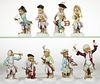 GERMAN PORCELAIN MEISSEN-STYLE HAND-PAINTED MONKEY BAND FIGURES, LOT OF NINE, 