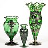 AMERICAN ART NOUVEAU SILVER-OVERLAY AND GLASS VASES, LOT OF THREE,