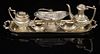 ENGLISH STERLING SILVER MINIATURE COFFEE AND TEA SERVICE WITH A BASKET, LOT OF SIX, 