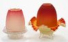 ASSORTED CASED BURMESE DECORATED SATIN GLASS FAIRY LAMPS, LOT OF TWO,
