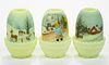 ASSORTED FENTON GLASS CO. HAND PAINTED AND SIGNED FAIRY LAMPS, LOT OF THREE,