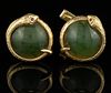 VINTAGE 14K YELLOW GOLD AND JADE FIGURAL SNAKE CUFFLINKS, PAIR