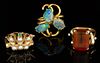 VINTAGE 14K AND 18K YELLOW GOLD AND STONE LADY'S RINGS, LOT OF THREE,