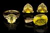 VINTAGE / CONTEMPORARY 14K YELLOW GOLD AND STONE JEWELRY, LOT OF FOUR,