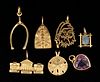 VINTAGE / CONTEMPORARY 10K AND 14K YELLOW GOLD CHARMS AND PENDANTS, LOT OF SEVEN, 