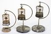 VINTAGE MECHANICAL BIRDCAGE CLOCKS ON STANDS, LOT OF THREE, 