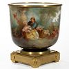 BACCARAT HAND-PAINTED ART GLASS JARDINIERE WITH DORE BRONZE MOUNTS,