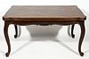 FRENCH LOUIS XV-STYLE WALNUT PARQUET TOP DINING TABLE,